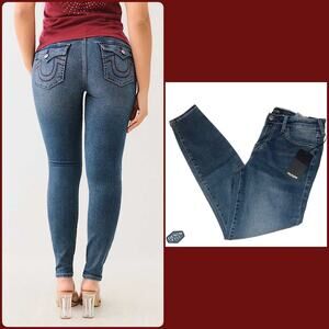 True Religion Women’s JENNIE MID RISE FLAP SKINNY Blue Denim JEAN | NEW/NWT!!
